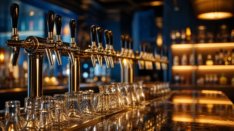 Tap handles and glassware on a polished bar, How to Start a Bar or Liquor Store in Delaware