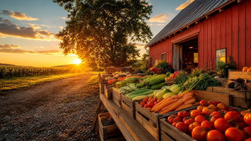 Farm stand with crates of produce beside a barn, How to Start a Farm Stand or U-Pick Business in Delaware