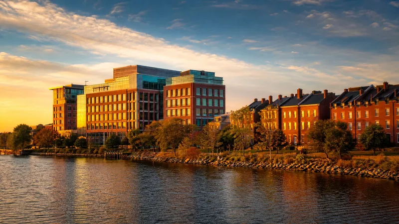 Mid-rise riverfront office and brick rowhouse district of a small northeastern city at golden hour, Wilmington Business License
