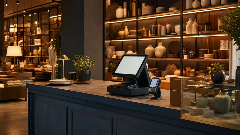 Shop counter with a card reader and shelves of homewares, How to Start an Online Store or Retail Business in Delaware