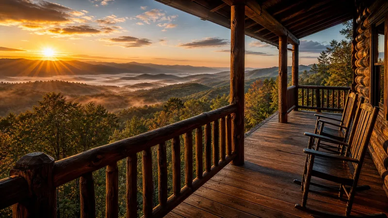 Log cabin porch with rocking chairs above misty hills at sunrise, How to Start a Bed and Breakfast, Inn or Hotel in Delaware